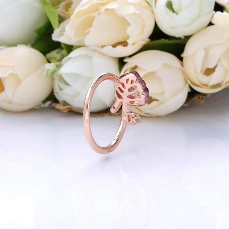 (immagine per) Anello PANDORA Foglia in Vetro di Murano Rosa 188319PMU - Visualizza 3