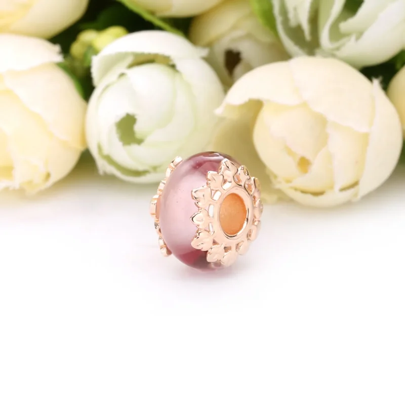 (immagine per) Charm PANDORA Vetro di Murano Rosa e Foglie 788244 - Visualizza 2