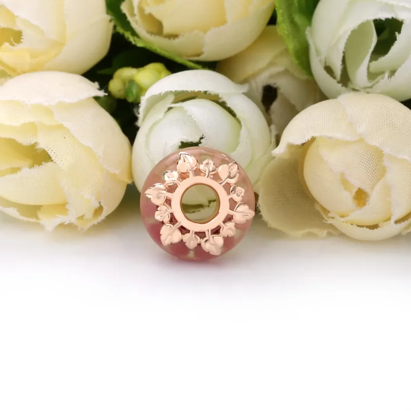 (immagine per) Charm PANDORA Vetro di Murano Rosa e Foglie 788244 - Visualizza 4