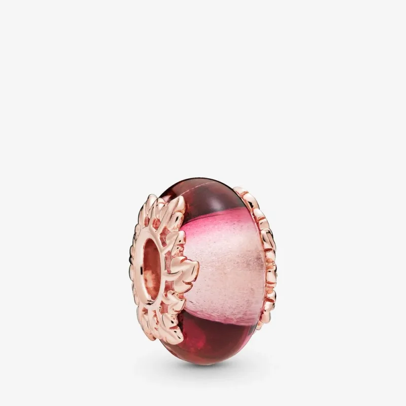 (immagine per) Charm PANDORA Vetro di Murano Rosa e Foglie 788244