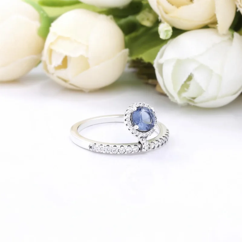 (immagine per) PANDORA Anello a Goccia Tondo Blu Brillante - 198491C02 - Visualizza 3