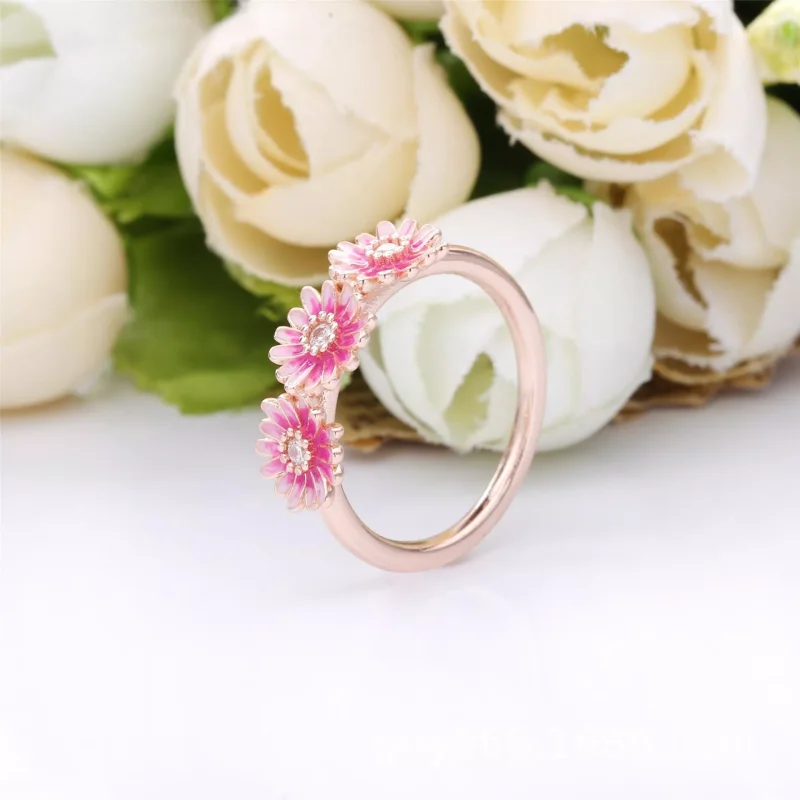 (immagine per) Anello con tre Margherite rosa - 188792C01 - Visualizza 2