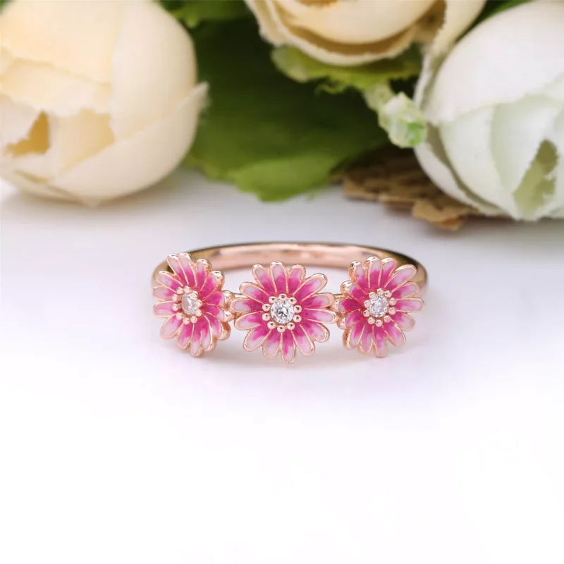 (immagine per) Anello con tre Margherite rosa - 188792C01 - Visualizza 3
