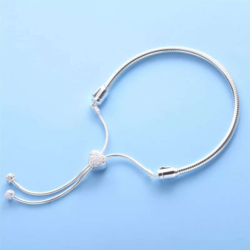 (immagine per) Bracciale Pandora Moments con pavé, maglia snake e chiusura regolabile a cuore - - Visualizza 2