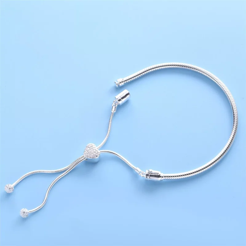 (immagine per) Bracciale Pandora Moments con pavé, maglia snake e chiusura regolabile a cuore - - Visualizza 3