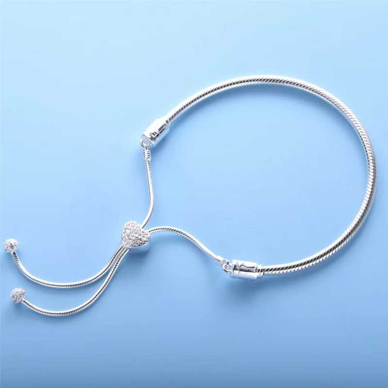 (immagine per) Bracciale Pandora Moments con pavé, maglia snake e chiusura regolabile a cuore - - Visualizza 4