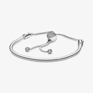 (immagine per) Bracciale Pandora Moments con pavé, maglia snake e chiusura regolabile a cuore - 598699C01