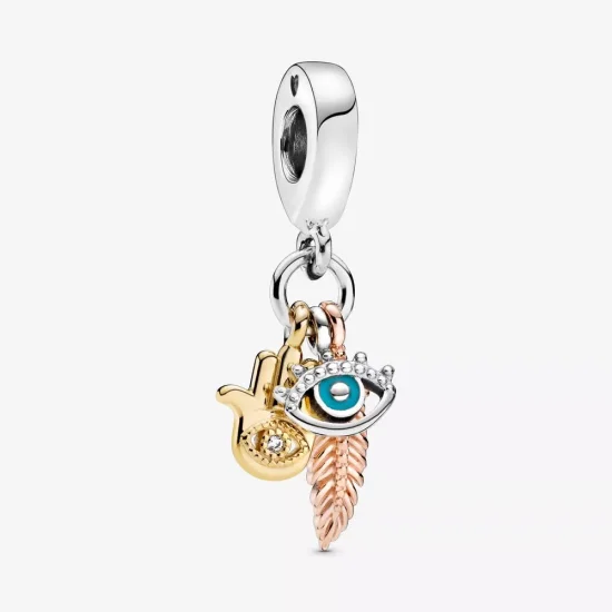 (immagine per) Charm pendente Spiritualità con mano di Fatima, occhio onniveggente e piuma - 768785C01