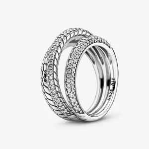 Anello PANDORA a tripla fascia con maglia snake e pavé - 199083C01 (immagine per) Anello PANDORA a tripla fascia con maglia snake e pavé - 199083C01