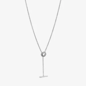 (immagine per) Collana PANDORA con cuore, barretta a T, logo e cerchio con pavé - 399050C01-80
