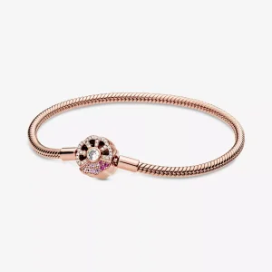 Bracciale pandora moments con maglia snake e chiusura ventaglio rosa - 588145C01 (immagine per) Bracciale pandora moments con maglia snake e chiusura ventaglio rosa - 588145C01