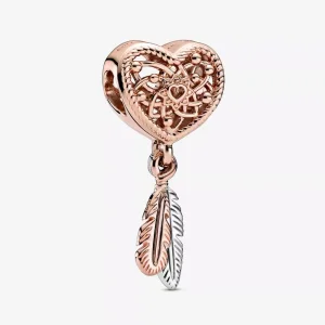 (immagine per) Charm pendente PANDORA Acchiappasogni con piume e cuore openwork - 789068C00