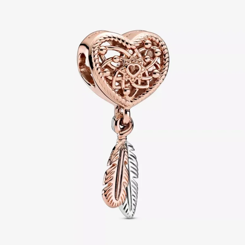 (immagine per) Charm pendente PANDORA Acchiappasogni con piume e cuore openwork - 789068C00