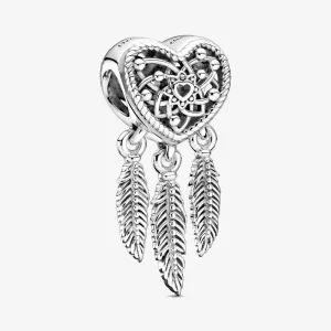 (immagine per) Charm PANDORA Acchiappasogni con tre piume e cuore openwork - 799107C00
