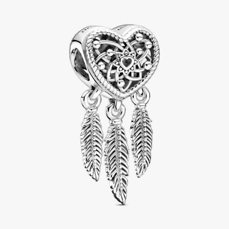 (immagine per) Charm PANDORA Acchiappasogni con tre piume e cuore openwork - 799107C00