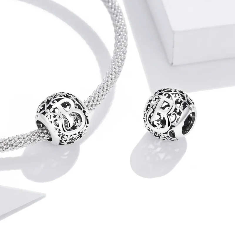 (immagine per) Charm tipo Pandora Openwork Fiore Lettera B - SCC1444-B - Visualizza 4