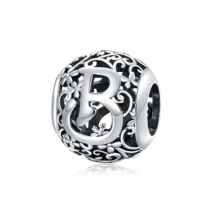 (immagine per) Charm tipo Pandora Openwork Fiore Lettera B - SCC1444-B