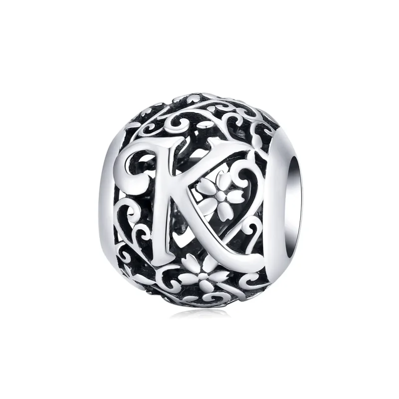 (immagine per) Charm tipo Pandora Openwork Fiore Lettera K - SCC1444-K