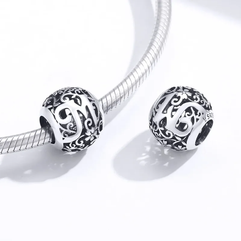 (immagine per) Charm tipo Pandora Openwork Fiore Lettera M - SCC1444-M - Visualizza 4