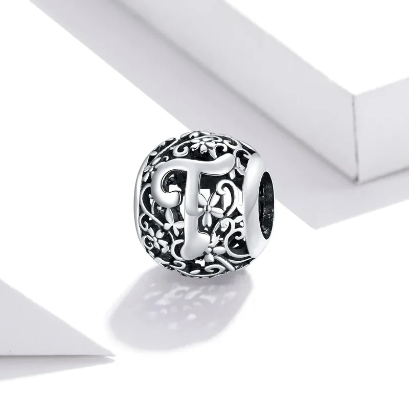 (immagine per) Charm tipo Pandora Openwork Fiore Lettera T - SCC1444-T - Visualizza 2