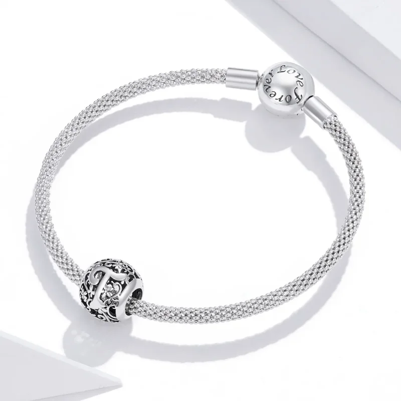 (immagine per) Charm tipo Pandora Openwork Fiore Lettera T - SCC1444-T - Visualizza 3
