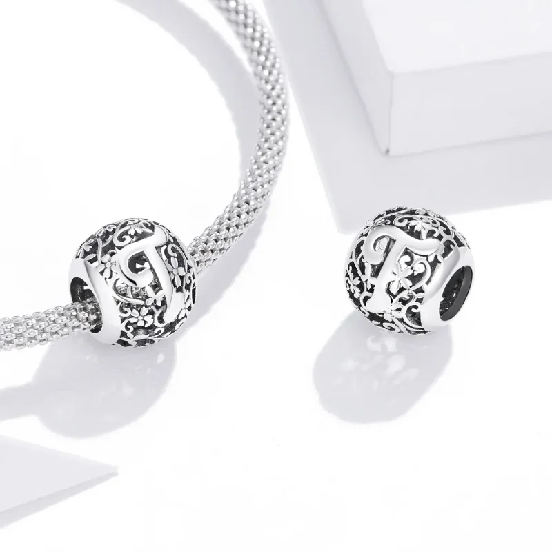 (immagine per) Charm tipo Pandora Openwork Fiore Lettera T - SCC1444-T - Visualizza 4