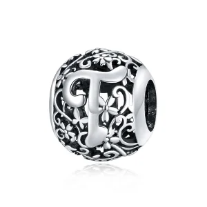 (immagine per) Charm tipo Pandora Openwork Fiore Lettera T - SCC1444-T