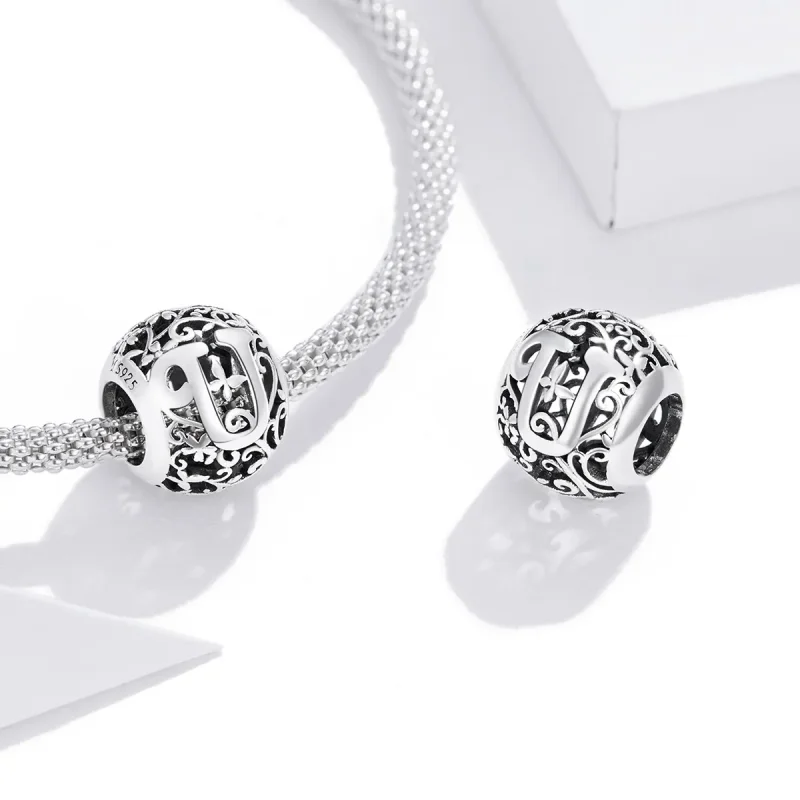 (immagine per) Charm tipo Pandora Openwork Fiore Lettera U - SCC1444-U - Visualizza 4