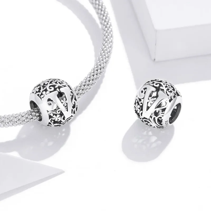(immagine per) Charm tipo Pandora Openwork Fiore Lettera V - SCC1444-V - Visualizza 4