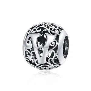(immagine per) Charm tipo Pandora Openwork Fiore Lettera V - SCC1444-V