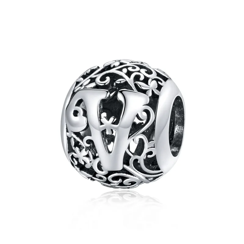 (immagine per) Charm tipo Pandora Openwork Fiore Lettera V - SCC1444-V