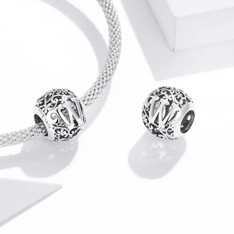 (immagine per) Charm tipo Pandora Openwork Fiore Lettera W - SCC1444-W - Visualizza 4