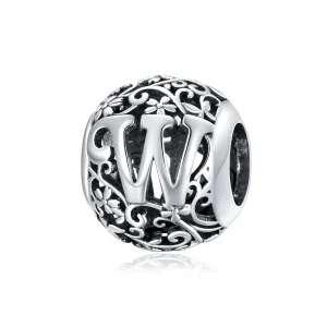 (immagine per) Charm tipo Pandora Openwork Fiore Lettera W - SCC1444-W