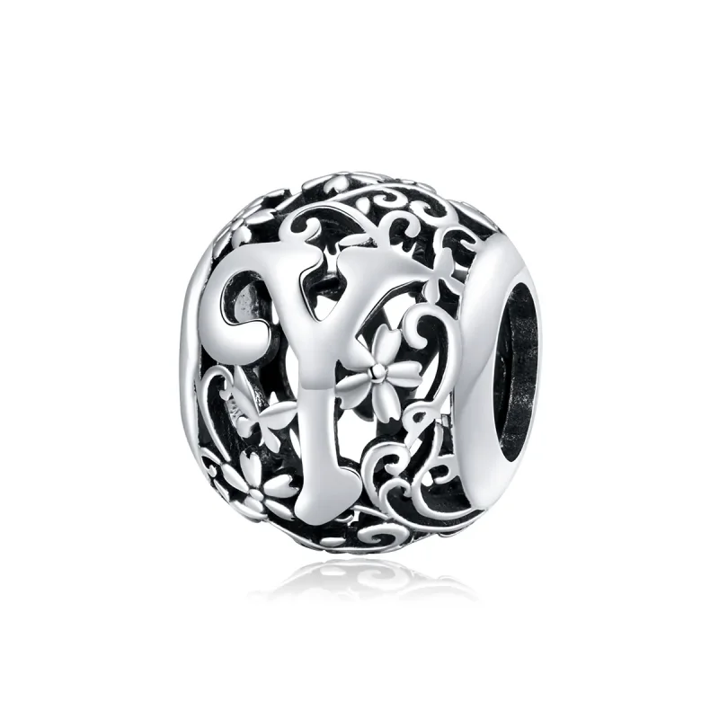 (immagine per) Charm tipo Pandora Openwork Fiore Lettera Y - SCC1444-Y
