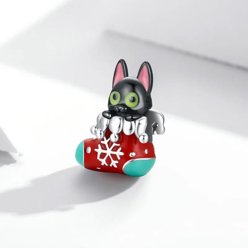 (immagine per) Charm tipo Pandora Gattino di calze di Natale - SCC2036 - Visualizza 2