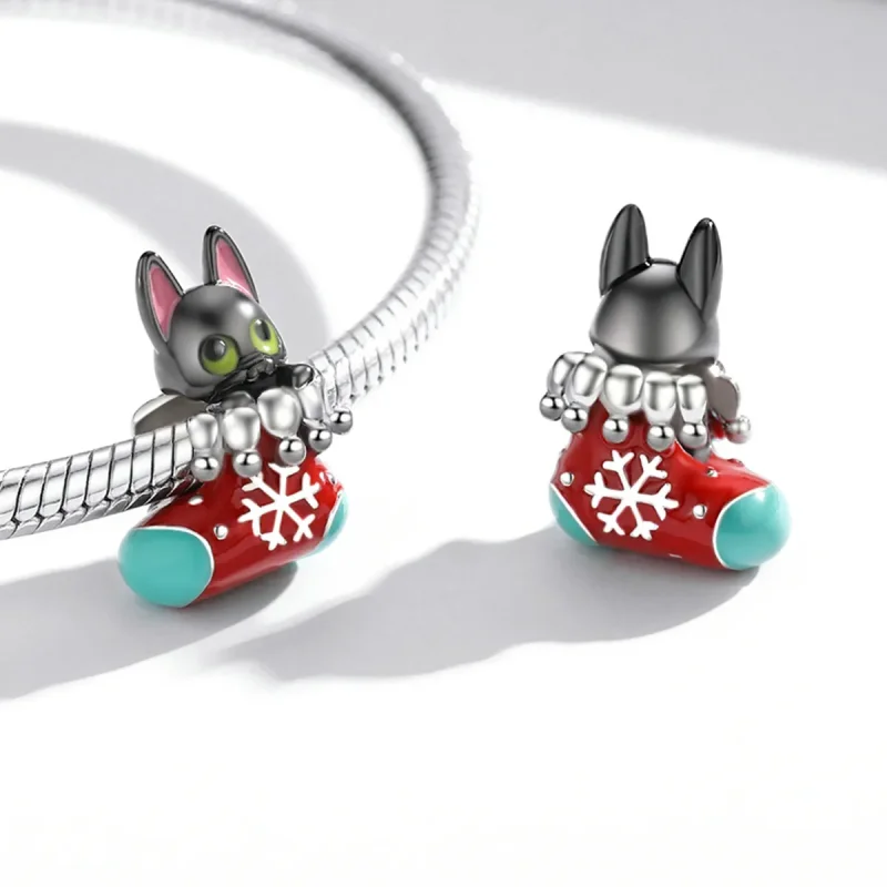 (immagine per) Charm tipo Pandora Gattino di calze di Natale - SCC2036 - Visualizza 4