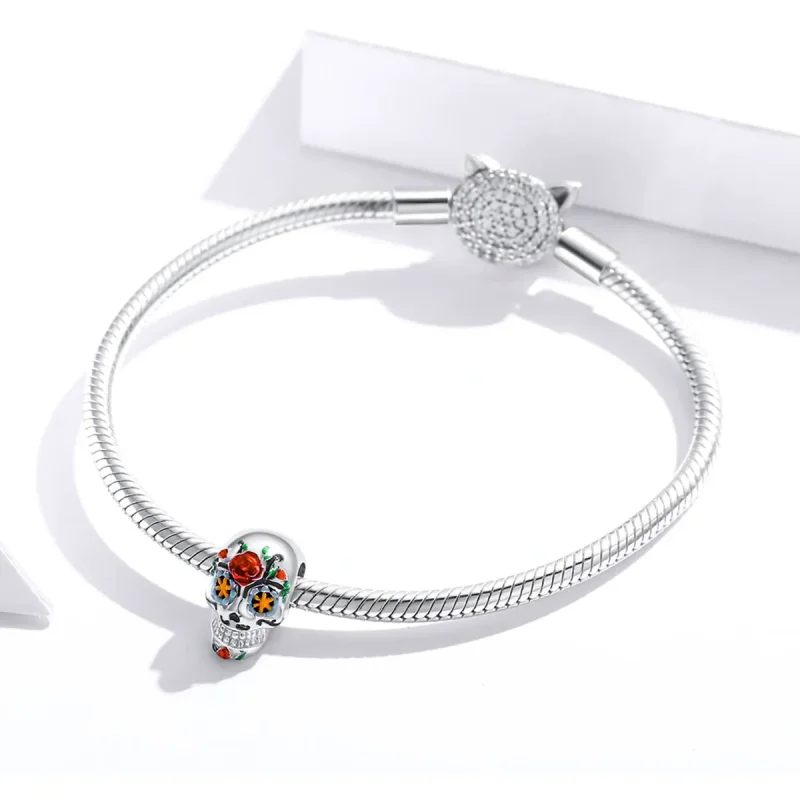 (immagine per) Charm tipo Pandora Teschio di Halloween - BSC326 - Visualizza 3
