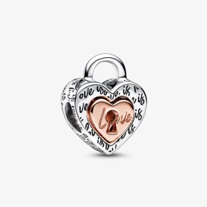 (immagine per) Charm a forma di lucchetto diviso a cuore bicolore PANDORA - 782505C00