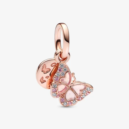 (immagine per) PANDORA Ciondolo Doppio Pendente Farfalla Rosa & Citazione - 782555C01