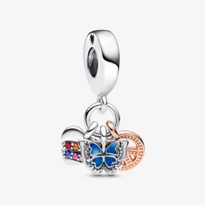 (immagine per) PANDORA Cuore Arcobaleno Bicolore, Farfalla e Pace Ciondolo a Triplo Pendente - 782572C01