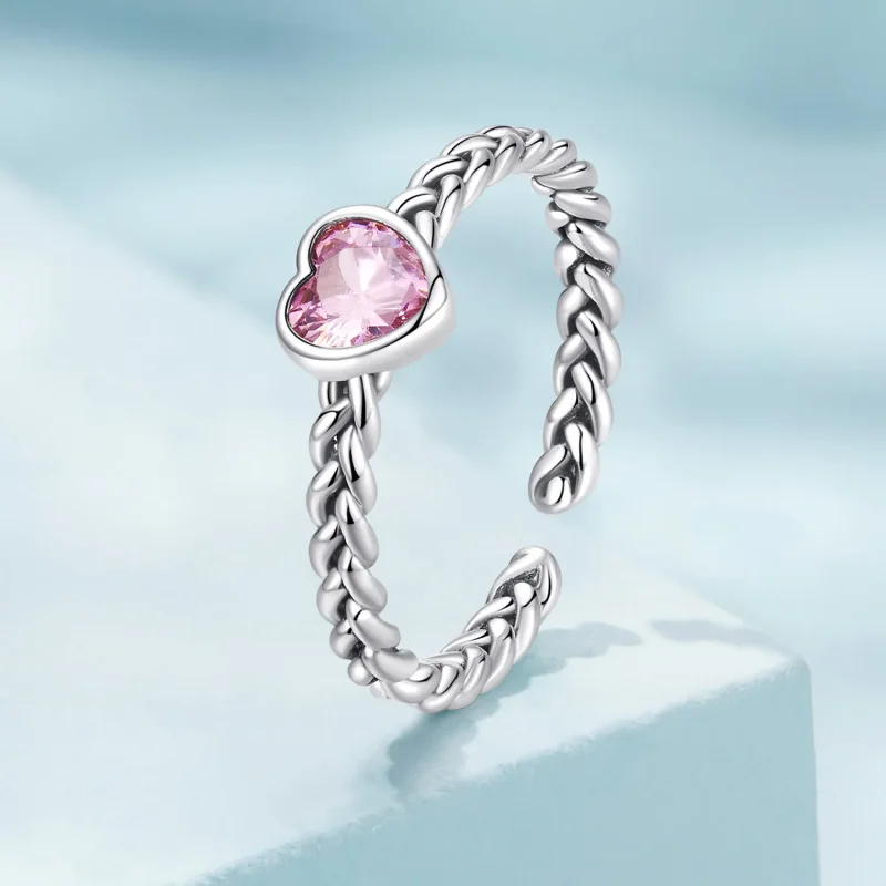 (immagine per) Anello a forma di cuore rosa stile Pandora - SCR865 - Visualizza 2