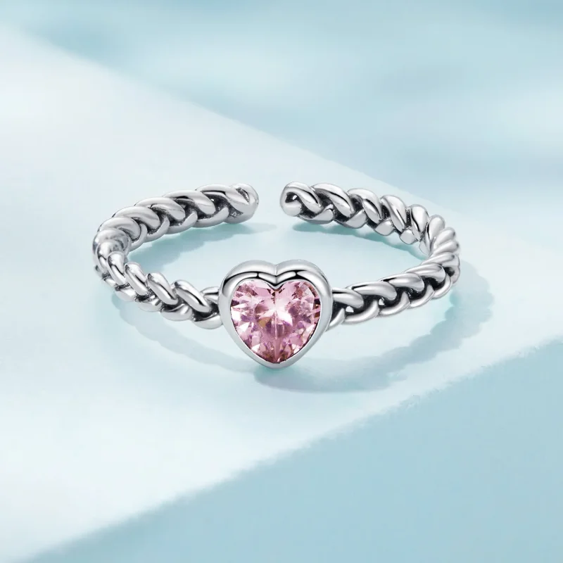 (immagine per) Anello a forma di cuore rosa stile Pandora - SCR865 - Visualizza 3