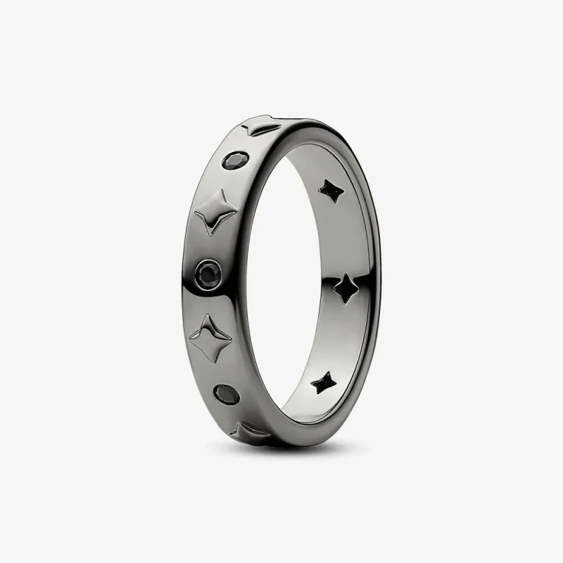 (immagine per) Anello in rodio placcato rutenio Pandora Star con cristallo nero - 142784c01 - Visualizza 2