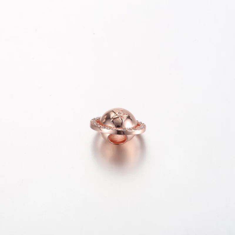 (immagine per) Charm in oro rosa placcato in 14k con zirconi cubici trasparenti - Pianeta Satur - Visualizza 3