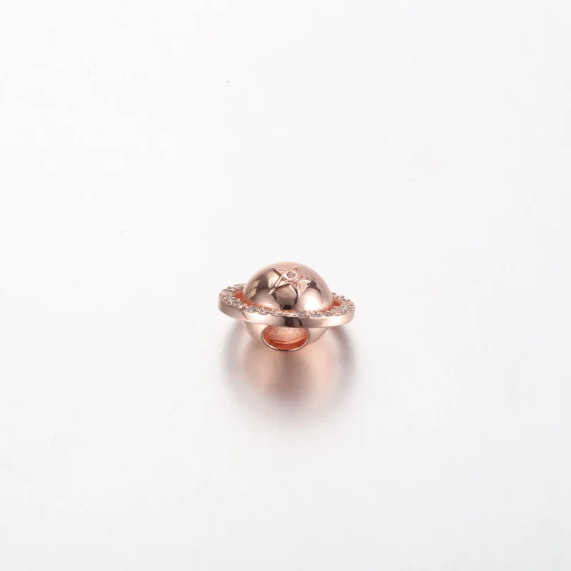 (immagine per) Charm in oro rosa placcato in 14k con zirconi cubici trasparenti - Pianeta Satur - Visualizza 4