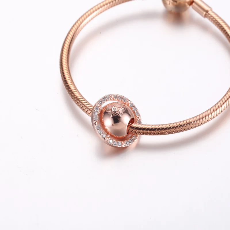 (immagine per) Charm in oro rosa placcato in 14k con zirconi cubici trasparenti - Pianeta Satur - Visualizza 8