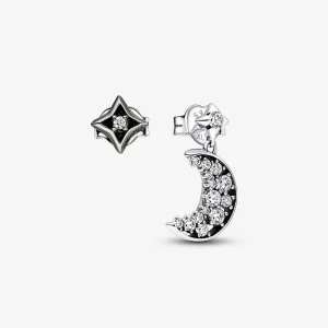 (immagine per) Pandora Orecchini a perno in argento sterling e placcati in rutenio con luna e stella - 292782C01