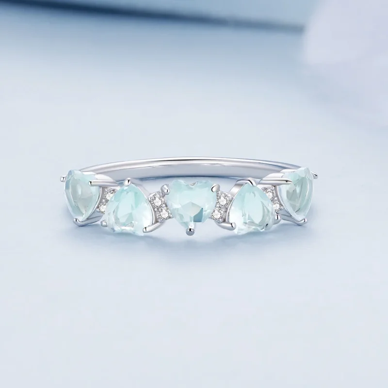 (immagine per) Anello a cuore di colore blu mare in stile Pandora - BSR406 - Visualizza 3