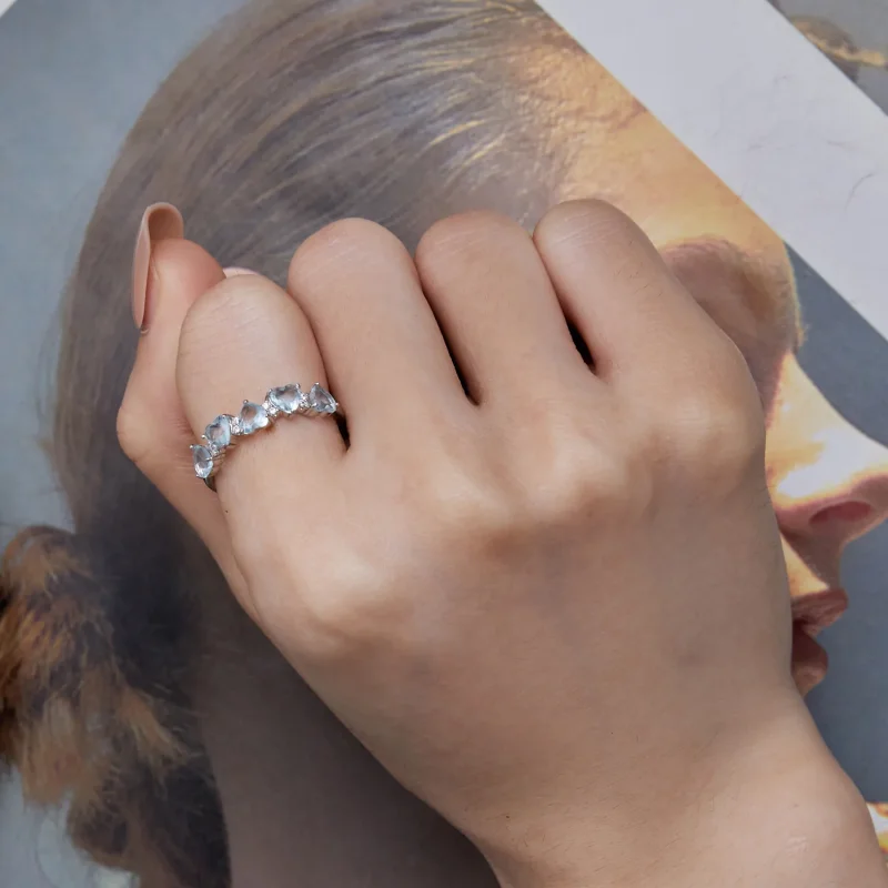 (immagine per) Anello a cuore di colore blu mare in stile Pandora - BSR406 - Visualizza 7