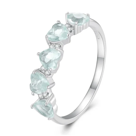 (immagine per) Anello a cuore di colore blu mare in stile Pandora - BSR406